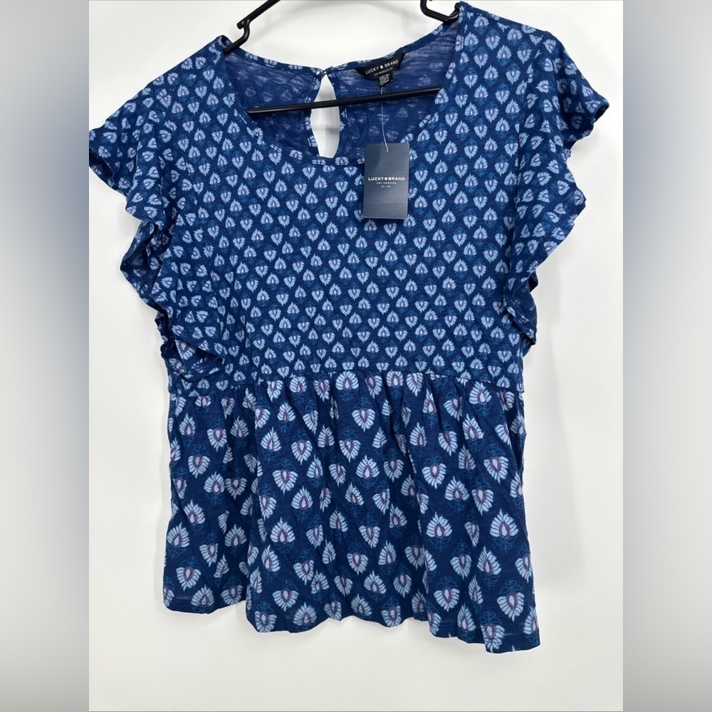 NWT LUCKY BRAND Blue Batik Tunic Peasant Top XS X-Small NEW $49.50